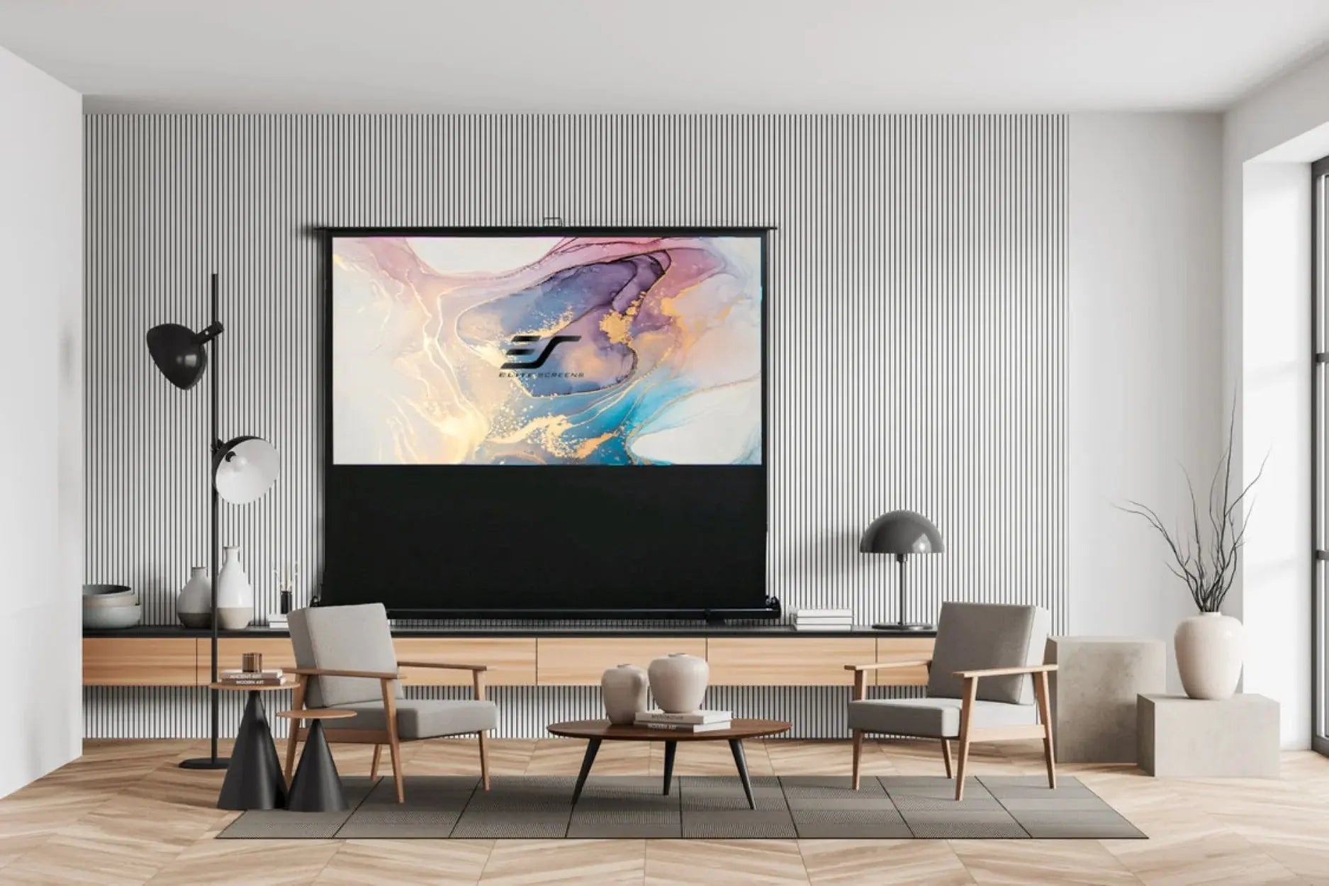 Elite Screens ezCinema Tab-Tension free-standing Portable Projection Screen Masters Voice Audio Visual