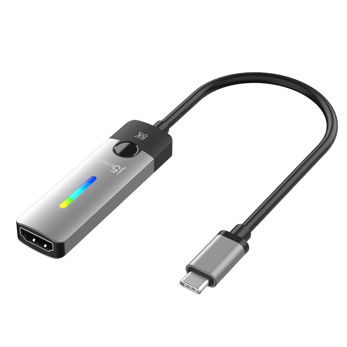J5create JCA157 USB-C to HDMI 2.1 8K Adapter - Windows / macOS / Chrome OS Compatible - RGB light indicator for gaming setups (10cm) J5CREATE