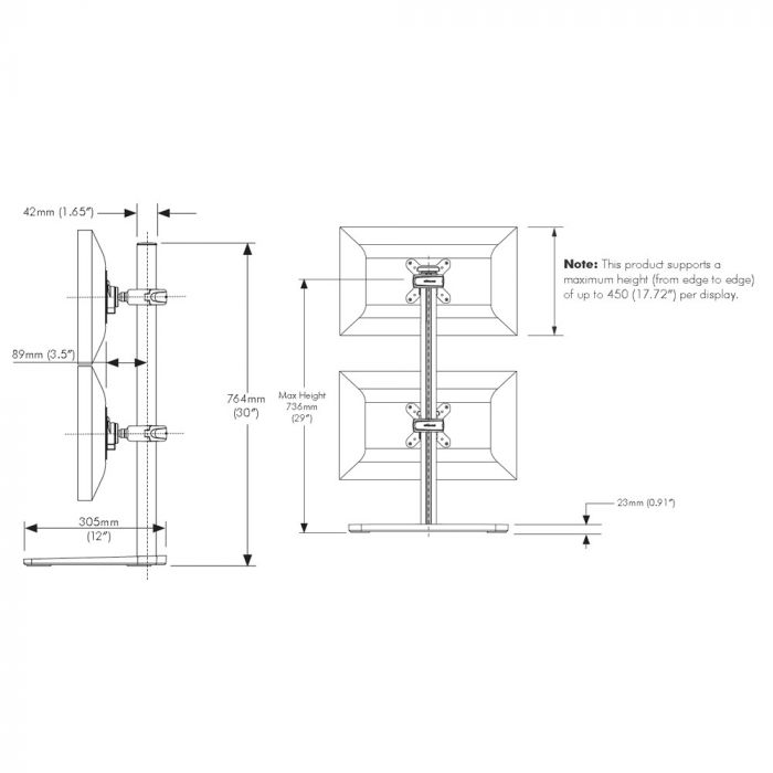 Atdec VFS-DV Freestanding Dual Stack Monitor Vertical Stand