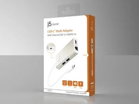 J5create JCA374 USB-C TYPE-C Multi adapter - (USB-C to 2 x USB 3.0, Gigabit Ethernet port, HDMI, USB-C PD Pass through Power Delivery port)