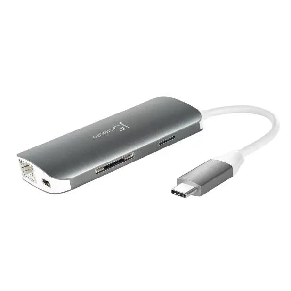 J5create JCD383 USB-C Multi Adapter 9-in-1 - (USB-C to HDMI, RJ-45 Gigabit Etherner, 3 x USB-A 3.0, Micro SD Card reader, 1 x USB-C PD passthrough)