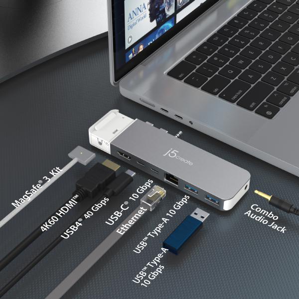 J5create JCD395 4K60 Pro USB4 Hub with MagSafe Kit