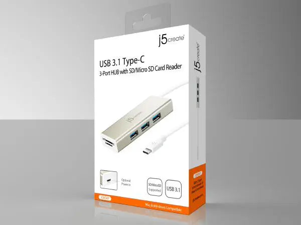 J5create JCH347 USB-C 3-port USB-A HUB with SD & Micro SD card reader