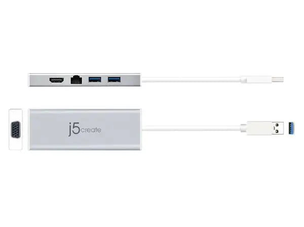 J5create JUD380 USB 3.0 Mini Dock for Dual display (Adapter includes HDMI & VGA output, USB 3.1 Type-A port x 2, Gigabit Ethernet port)